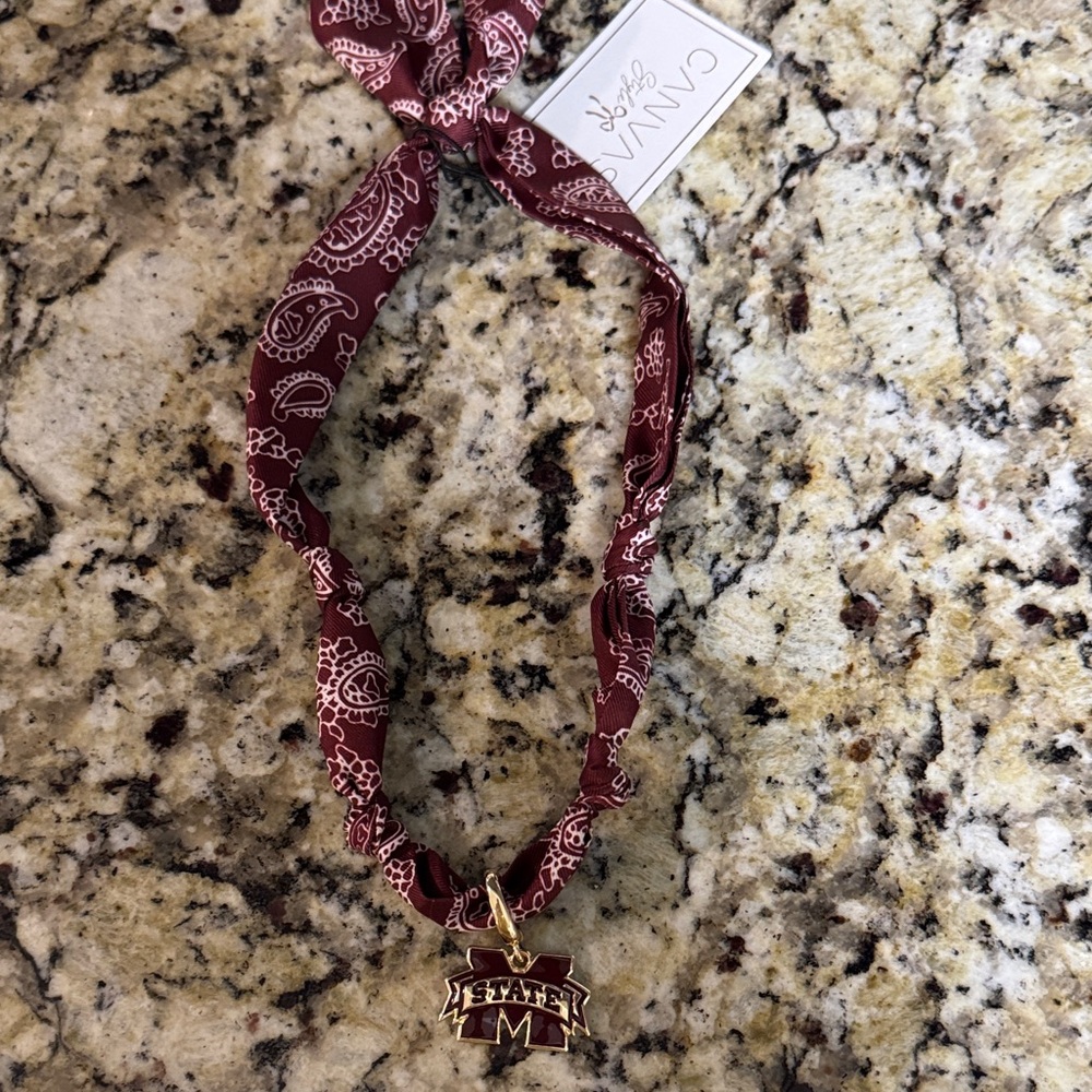 Maroon Paisley Headband with Charm